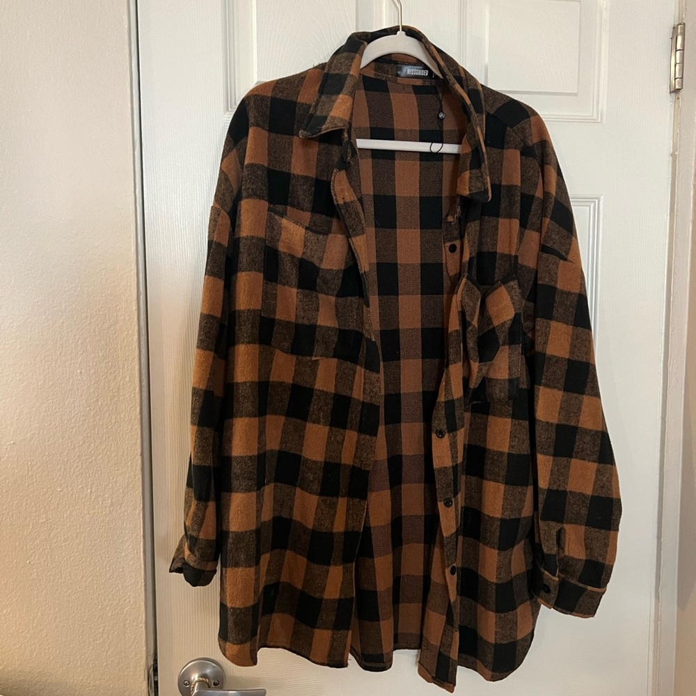 Missguided Black and Brown Plaid Button Down Shirt